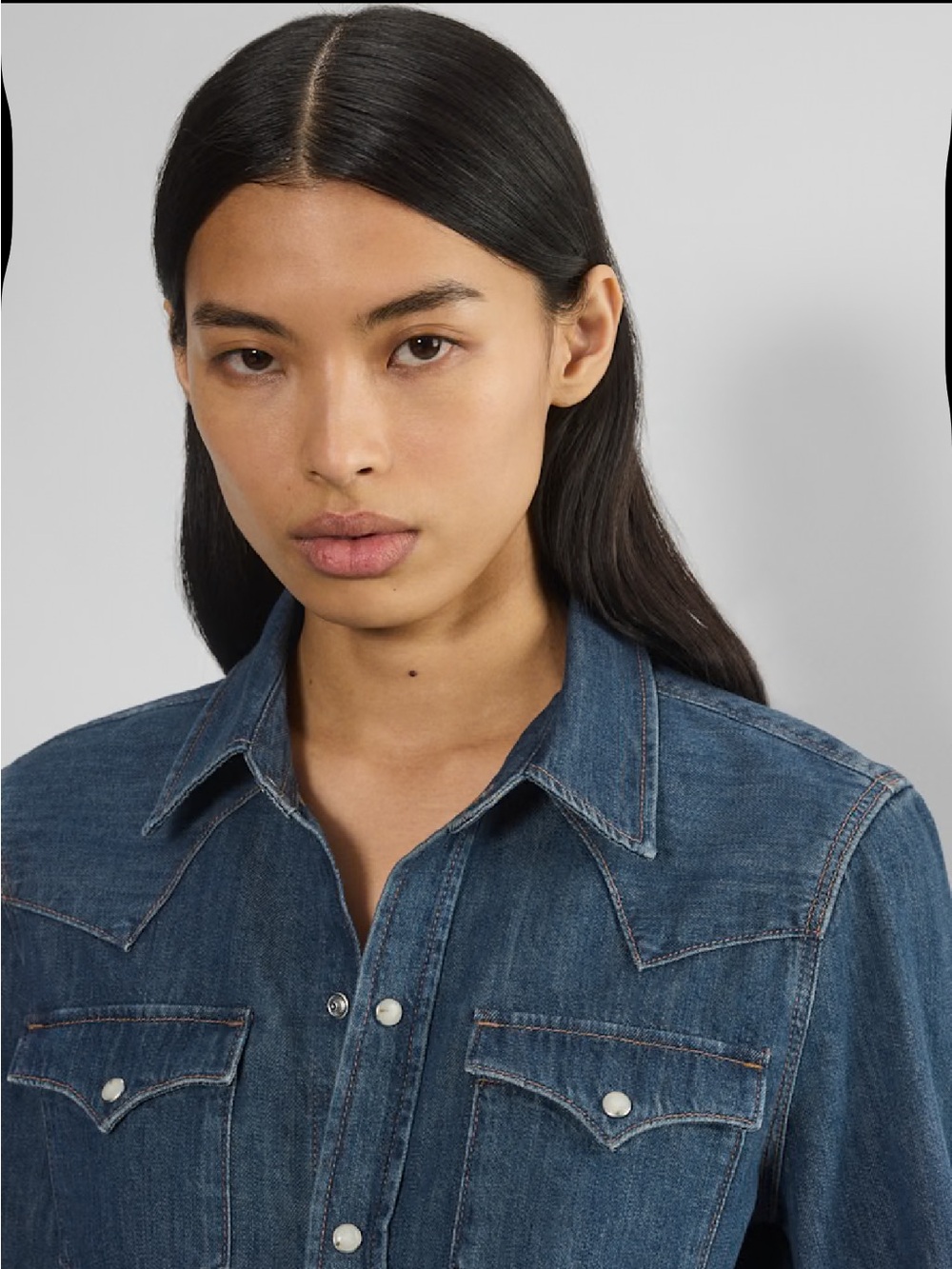 Denim Forum ($110) Western Denim Shirt in Vintage Dark Blue - Picture 6 of 14